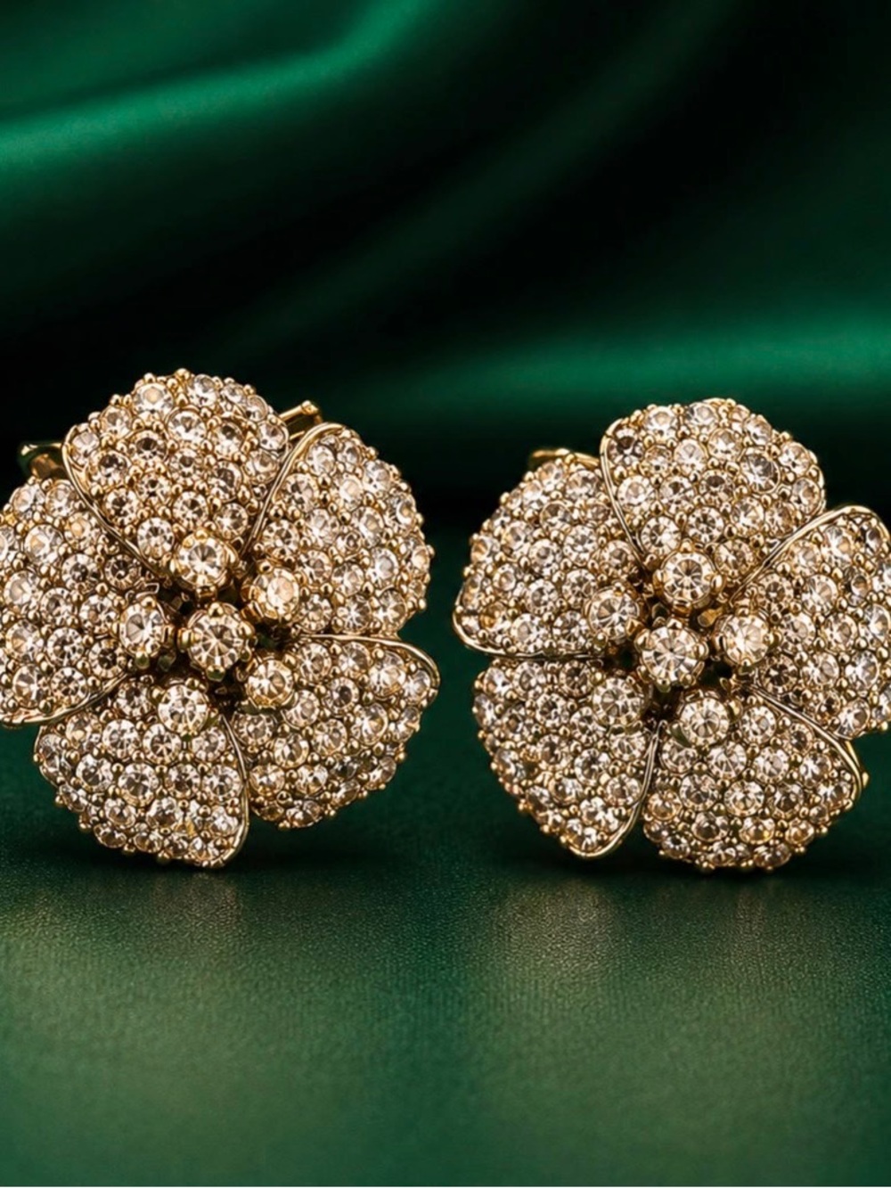 Gold Floral Crystal Cluster Earrings - Women Jewelry